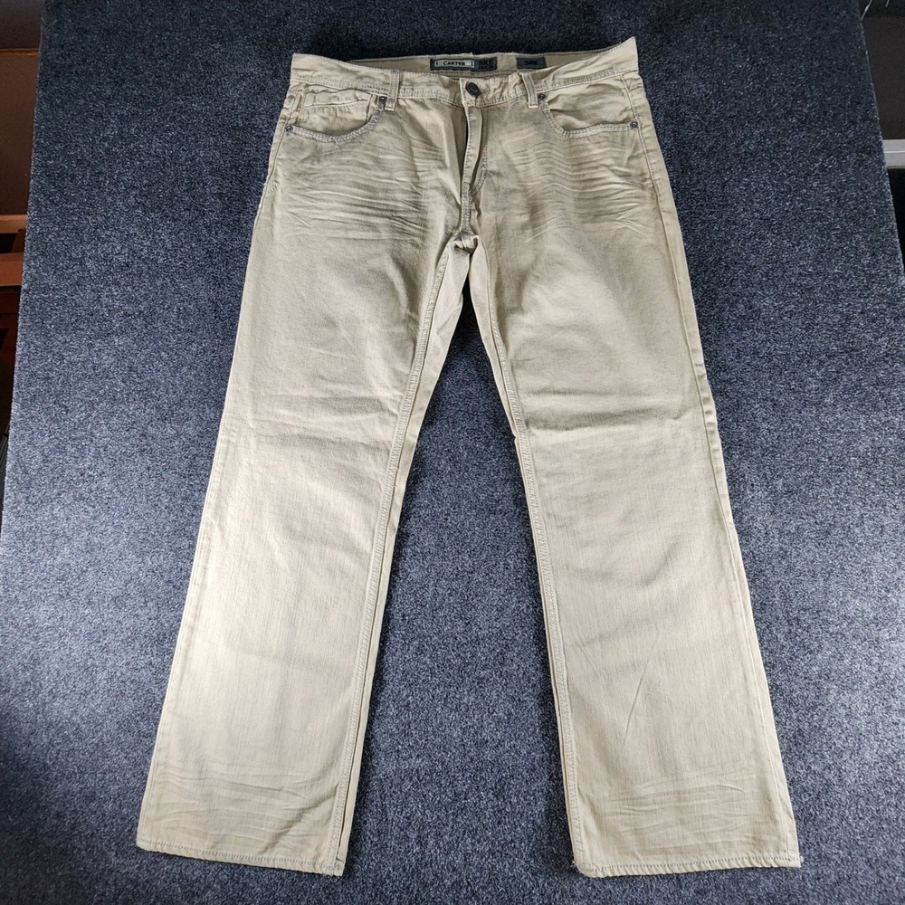 BKE Carter Mens Tan Khaki Straight Leg Denim Jeans 38R Cotton Western Cowboy EUC